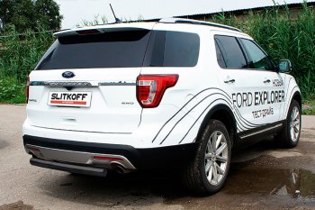 Защита заднего бампера Slitkoff (d76 мм) Ford Explorer  U502 (2017-2019) 2-ой рестайлинг, 5 дв. (Сталь с полимерным покрытием. Цвет: чёрный)