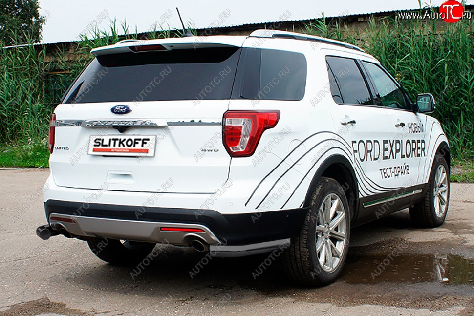 8 849 р. Защита заднего бампера Slitkoff (d76 мм, уголки) Ford Explorer U502 2-ой рестайлинг, 5 дв. (2017-2019) (Сталь с полимерным покрытием. Цвет: чёрный)  с доставкой в г. Кемерово