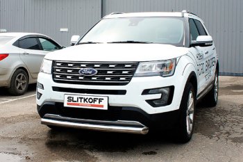 11 699 р. Защита переднего бампера Slitkoff (Ø 76 мм)  Ford Explorer  U502 (2017-2019) 2-ой рестайлинг, 5 дв. (Цвет: серебристый)  с доставкой в г. Кемерово. Увеличить фотографию 1