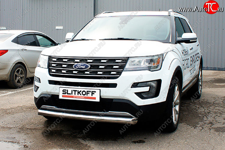 11 699 р. Защита переднего бампера Slitkoff (Ø 76 мм)  Ford Explorer  U502 (2017-2019) 2-ой рестайлинг, 5 дв. (Цвет: серебристый)  с доставкой в г. Кемерово