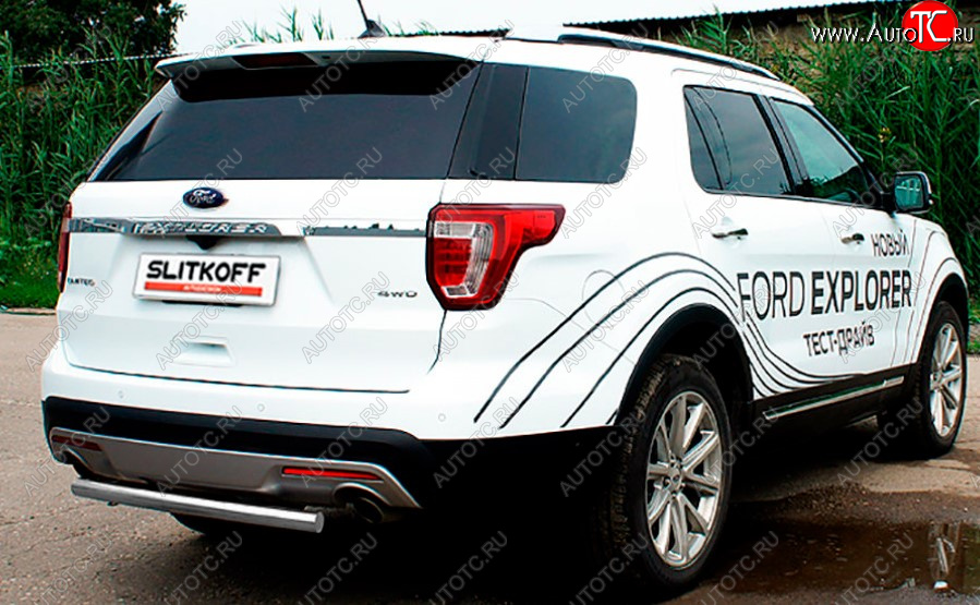 7 449 р. Защита заднего бампера Slitkoff (Ø 57 мм)  Ford Explorer  U502 (2017-2019) 2-ой рестайлинг, 5 дв. (Сталь с полимерным покрытием. Цвет: серебристый)  с доставкой в г. Кемерово