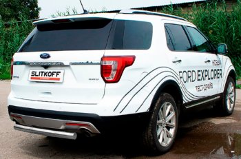 Защита заднего бампера Slitkoff (Ø 76 мм) Ford Explorer  U502 (2017-2019) 2-ой рестайлинг, 5 дв. (Сталь с полимерным покрытием. Цвет: серебристый)