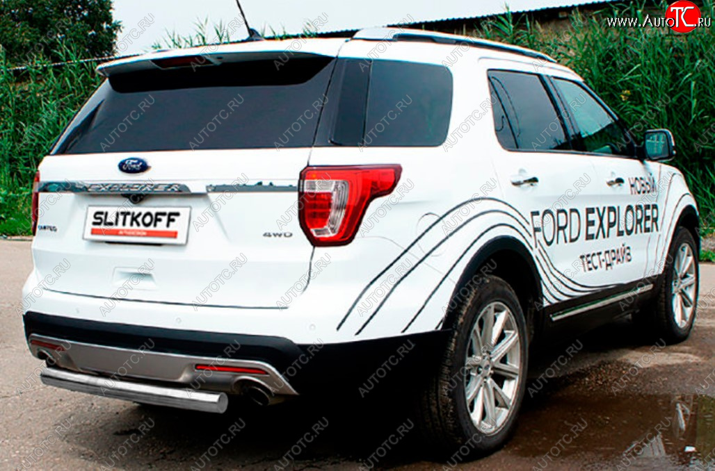 8 849 р. Защита заднего бампера Slitkoff (Ø 76 мм)  Ford Explorer  U502 (2017-2019) 2-ой рестайлинг, 5 дв. (Сталь с полимерным покрытием. Цвет: серебристый)  с доставкой в г. Кемерово