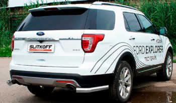 Защита заднего бампера Slitkoff (Ø 76 мм, уголки) Ford Explorer  U502 (2017-2019) 2-ой рестайлинг, 5 дв. (Сталь с полимерным покрытием. Цвет: серебристый)