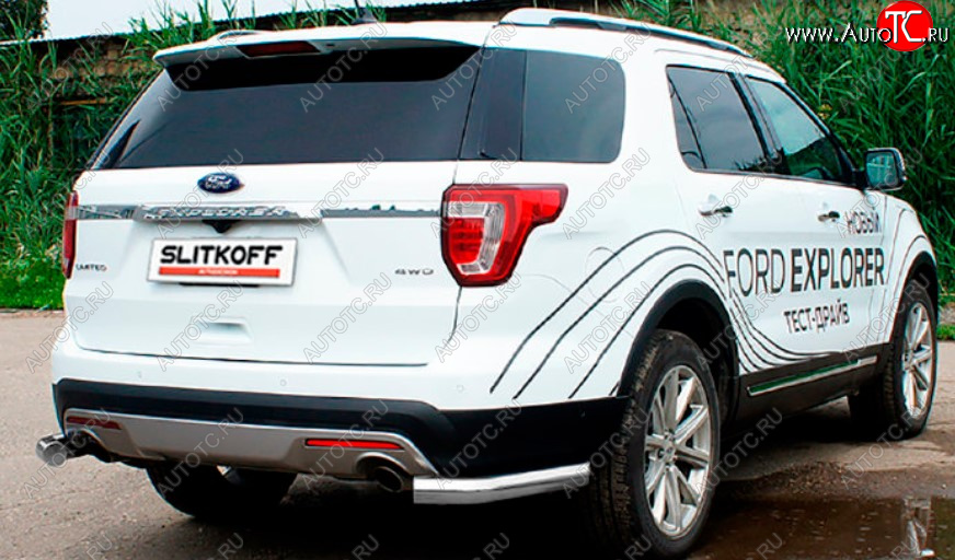 8 849 р. Защита заднего бампера Slitkoff (Ø 76 мм, уголки)  Ford Explorer  U502 (2017-2019) 2-ой рестайлинг, 5 дв. (Сталь с полимерным покрытием. Цвет: серебристый)  с доставкой в г. Кемерово