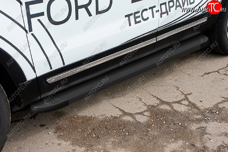 13 349 р. Пороги алюминиевые Slitkoff  Ford Explorer  U502 (2017-2019) 2-ой рестайлинг, 5 дв. (Optima Black )  с доставкой в г. Кемерово