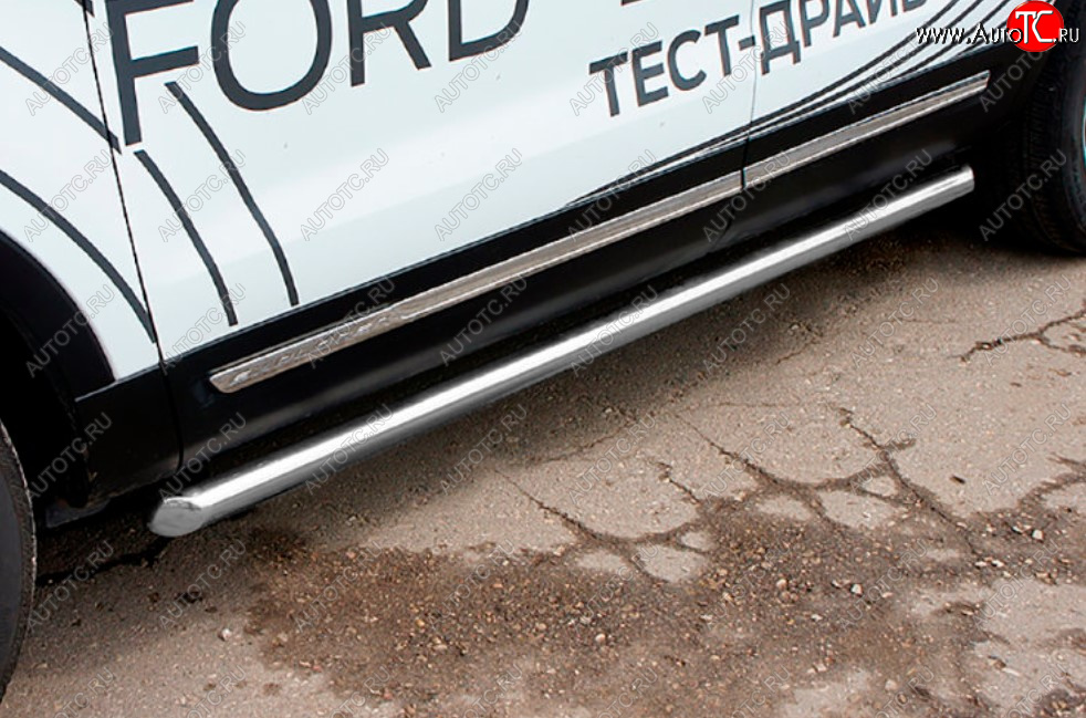 14 249 р. Защита порогов Slitkoff (Ø 76 мм, труба)  Ford Explorer  U502 (2017-2019) 2-ой рестайлинг, 5 дв. (Сталь с полимерным покрытием. Цвет: серебристый)  с доставкой в г. Кемерово