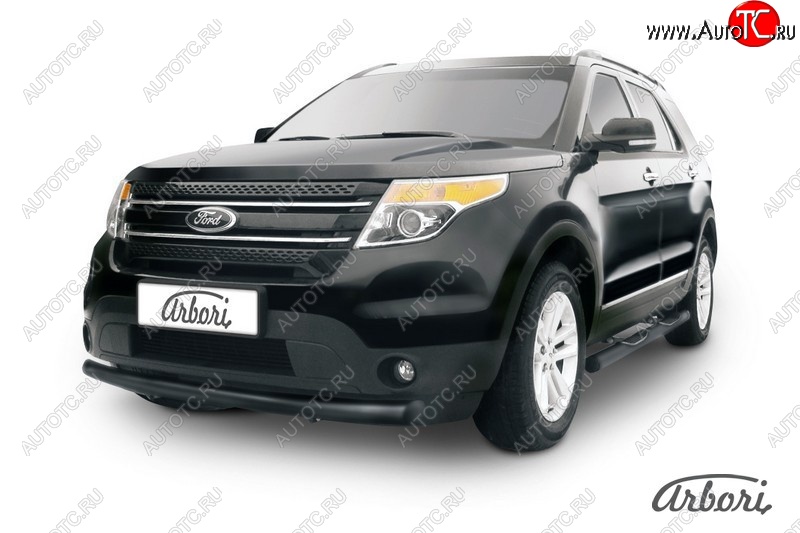 8 729 р. Защита переднего бампера Arbori (черная, 1 труба d76 mm).  Ford Explorer  U502 (2010-2016) дорестайлинг  с доставкой в г. Кемерово