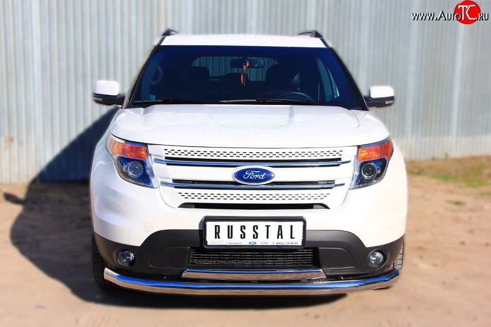15 449 р. Защита переднего бампера (2 трубыØ76 и 75х42 мм, нержавейка) Russtal Ford Explorer U502 дорестайлинг (2010-2016)  с доставкой в г. Кемерово