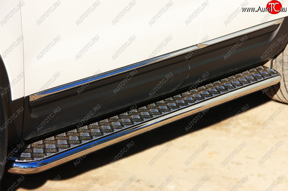 35 549 р. Порожки для ног (Ø42) SLITKOFF Ford Explorer U502 дорестайлинг (2010-2016) (лист - нержавейка, профиль - нержавейка)  с доставкой в г. Кемерово