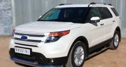 83 999 р. Защита порогов с пластиковыми вставками для ног из круглой трубы диаметром 76 мм Russtal Ford Explorer U502 дорестайлинг (2010-2016) (Защита порогов с со скосами на торцах (вариант 1))  с доставкой в г. Кемерово. Увеличить фотографию 9