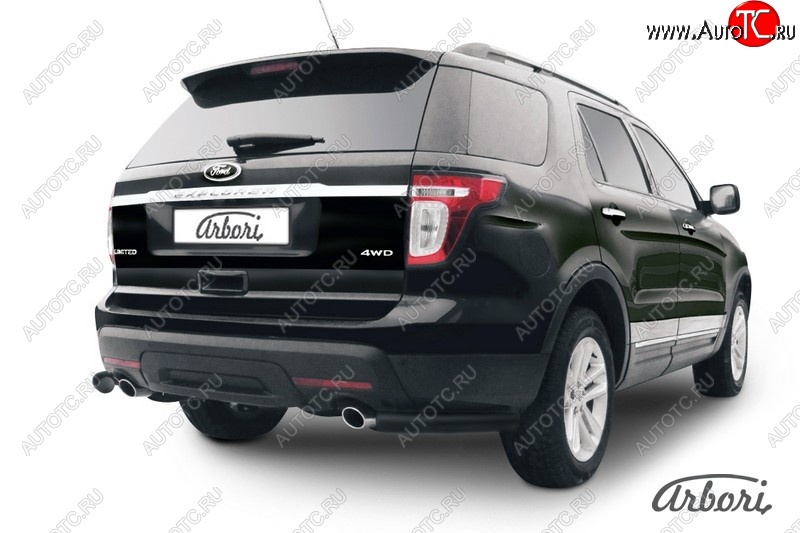 7 469 р. Защита заднего бампера Arbori (уголки, черная, 1 труба d57 mm).  Ford Explorer  U502 (2010-2016) дорестайлинг  с доставкой в г. Кемерово