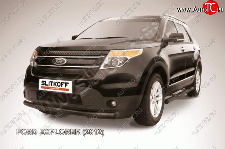 11 699 р. Защита переднего бампера d76 Slitkoff  Ford Explorer  U502 (2010-2016) дорестайлинг (Цвет: серебристый)  с доставкой в г. Кемерово