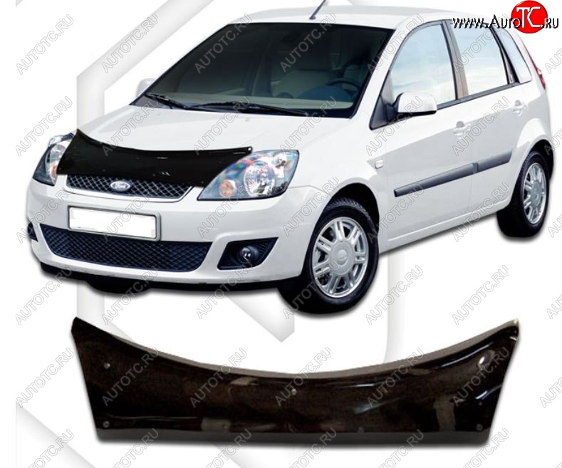 2 199 р. Дефлектор капота CA-Plastiс exclusive Ford Fiesta 5 хэтчбэк 5 дв. рестайлинг (2005-2008) (Classic черный, Без надписи)  с доставкой в г. Кемерово