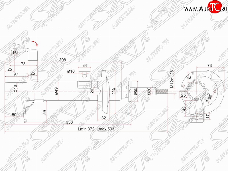 2 699 р. Правый амортизатор передний SAT Mazda Demio 2 DY дорестайлинг (2002-2005)  с доставкой в г. Кемерово