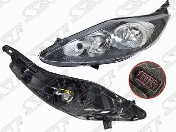 7 549 р. Левая фара (чёрная, с корректором) SAT Ford Fiesta 6 хэтчбэк 3 дв. дорестайлинг (2008-2013)  с доставкой в г. Кемерово. Увеличить фотографию 1