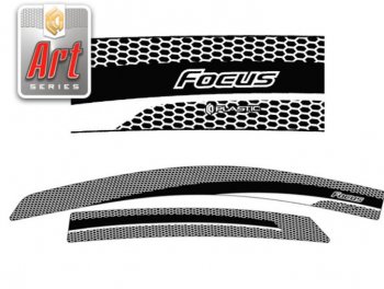 Дефлектора окон CA-Plastic Ford Focus 2 хэтчбэк 5 дв. дорестайлинг (2004-2008) (Серия Art черная, Без хром.молдинга)