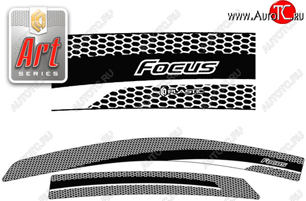 2 159 р. Дефлектора окон CA-Plastic Ford Focus 2 хэтчбэк 5 дв. дорестайлинг (2004-2008) (Серия Art белая, Без хром.молдинга)  с доставкой в г. Кемерово