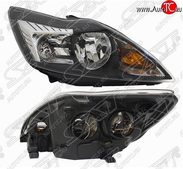 14 399 р. Правая фара SAT (с мех. корректором, чёрная) Ford Focus 2 седан рестайлинг (2007-2011)  с доставкой в г. Кемерово