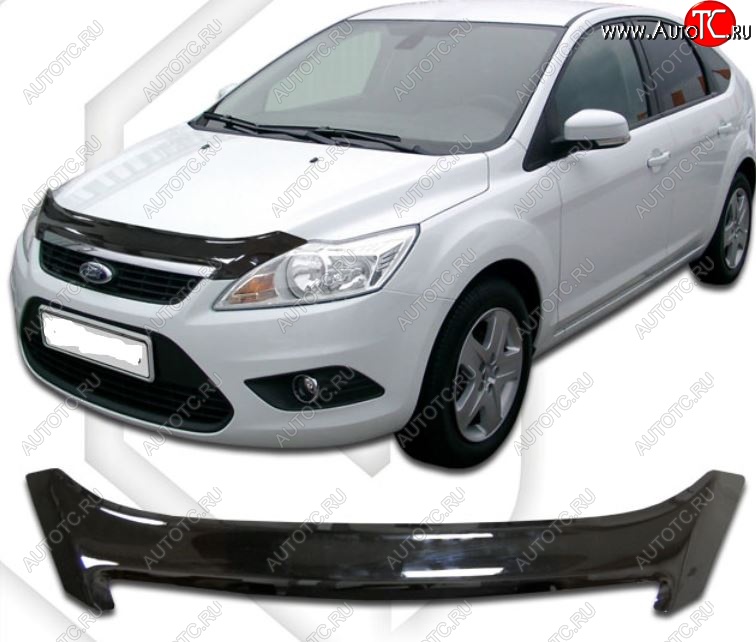 1 989 р. Дефлектор капота CA-Plastiс Ford Focus 2 седан рестайлинг (2007-2011) (Classic черный, Без надписи)  с доставкой в г. Кемерово