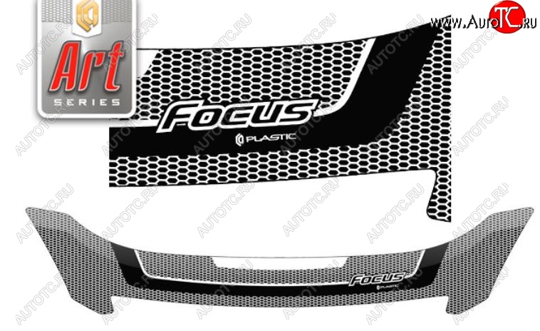2 399 р. Дефлектор капота CA-Plastiс  Ford Focus  2 (2007-2011) седан рестайлинг (Серия Art черная)  с доставкой в г. Кемерово