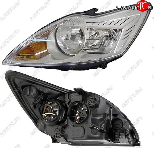 4 949 р. Левая фара SAT (с электрокорректором, хром) Ford Focus 2 седан рестайлинг (2007-2011)  с доставкой в г. Кемерово