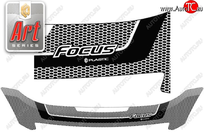 2 399 р. Дефлектор капота CA-Plastiс  Ford Focus  2 (2007-2011) универсал рестайлинг (Серия Art черная)  с доставкой в г. Кемерово