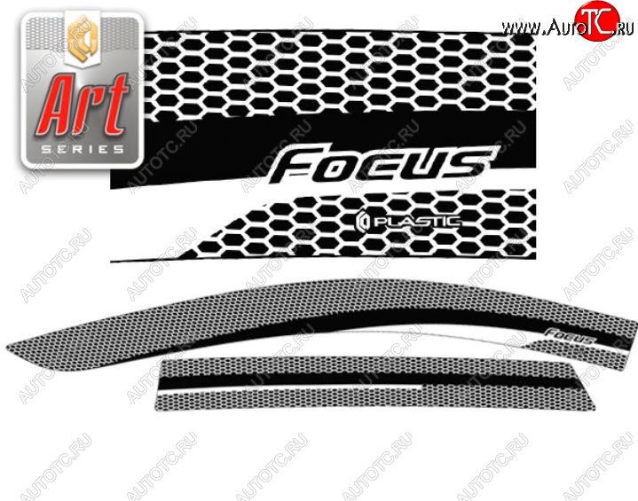 2 299 р. Дефлектора окон CA-Plastic  Ford Focus  2 (2007-2011) универсал рестайлинг (Серия Art белая, Без хром.молдинга)  с доставкой в г. Кемерово