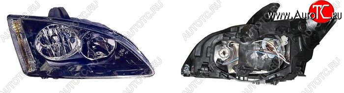 4 099 р. Правая фара SAT (чёрная) Ford Focus 2 универсал дорестайлинг (2004-2008)  с доставкой в г. Кемерово