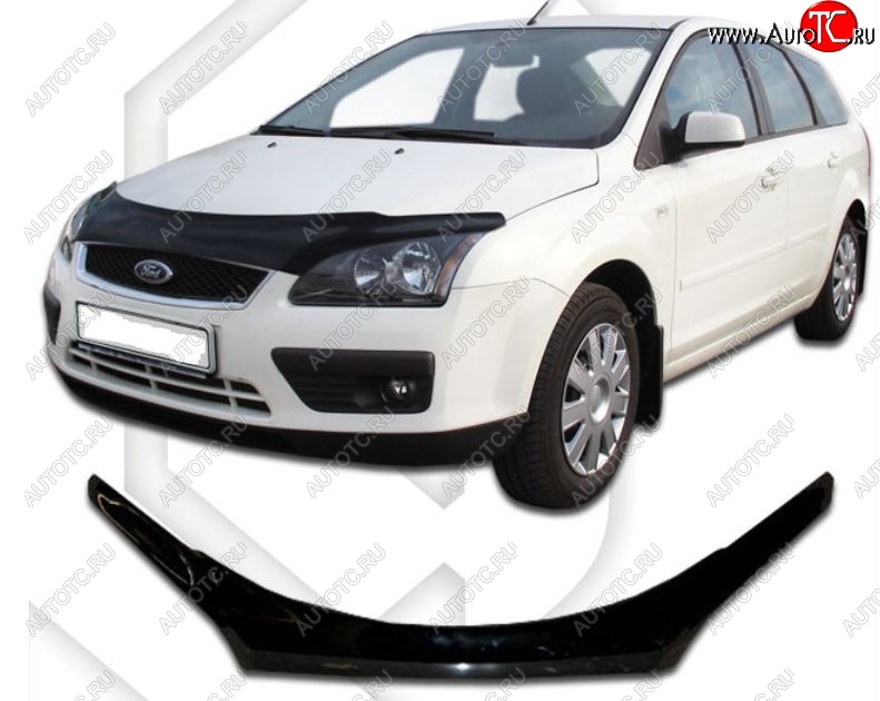 2 379 р. Дефлектор капота CA-Plastiс exclusive Ford Focus 2 универсал дорестайлинг (2004-2008) (Classic черный, Без надписи)  с доставкой в г. Кемерово