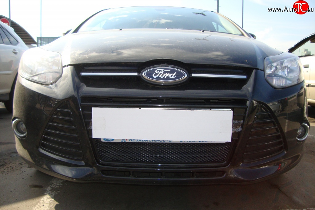 1 749 р. Сетка на бампер Russtal (черная) Ford Focus 3 универсал дорестайлинг (2010-2015)  с доставкой в г. Кемерово