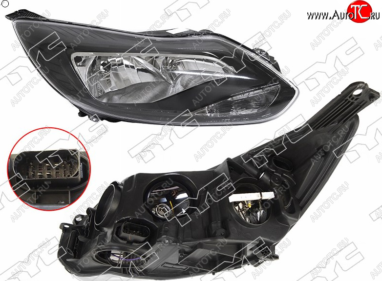 9 699 р. Правая фара (чёрная, с корректором) TYC Ford Focus 3 универсал дорестайлинг (2010-2015)  с доставкой в г. Кемерово