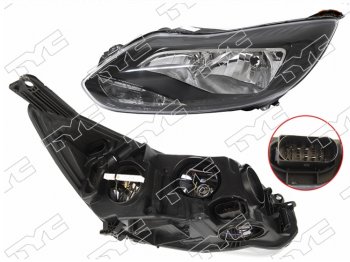 10 099 р. Левая фара (чёрная, с корректором) TYC Ford Focus 3 хэтчбэк дорестайлинг (2010-2015)  с доставкой в г. Кемерово. Увеличить фотографию 1