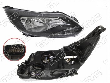 10 099 р. Правая фара (чёрная, с корректором) TYC Ford Focus 3 хэтчбэк дорестайлинг (2010-2015)  с доставкой в г. Кемерово. Увеличить фотографию 1