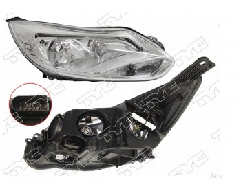 10 649 р. Правая фара (галоген, c корректором) TYC Ford Focus 3 хэтчбэк дорестайлинг (2010-2015)  с доставкой в г. Кемерово. Увеличить фотографию 1