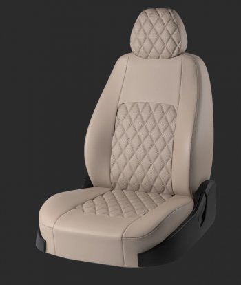 Чехлы для сидений Lord Autofashion Турин Ромб (экокожа, Trend Sport, спинка и сиденье 60/40 без подлокотника, 3 Г-образных подголовника) Ford Focus 3 седан рестайлинг (2014-2019) (Бежевый, вставка бежевая, строчка бежевая)
