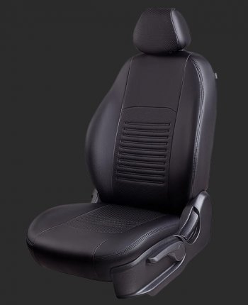 Чехлы для сидений Lord Autofashion Турин (экокожа, Trend, спинка и сиденье 60/40 без подлокотника, 3 Г-образных подголовника) Ford Focus 3 универсал рестайлинг (2014-2019) (Черный, вставка черная)