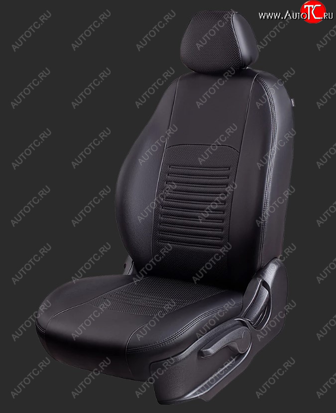 9 449 р. Чехлы для сидений Lord Autofashion Турин (экокожа, Trend, спинка и сиденье 60/40 без подлокотника, 3 Г-образных подголовника) Ford Focus 3 универсал рестайлинг (2014-2019) (Черный, вставка черная)  с доставкой в г. Кемерово