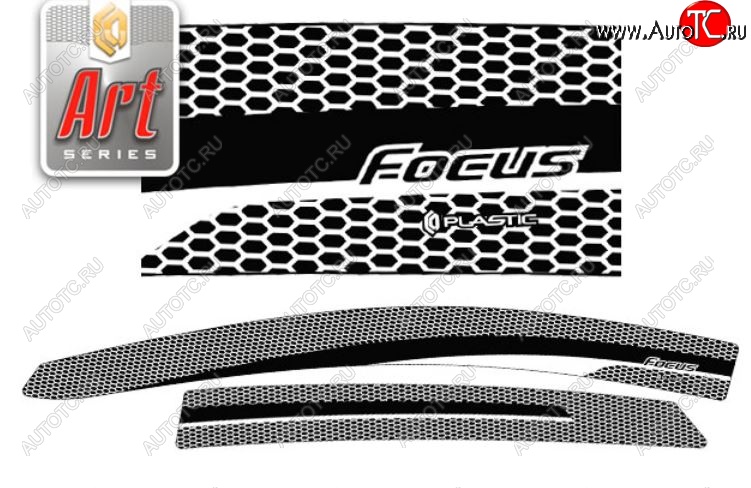 2 979 р. Дефлектора окон CA-Plastic Ford Focus 3 хэтчбэк рестайлинг (2014-2019) (Серия Art черная, Без хром.молдинга)  с доставкой в г. Кемерово