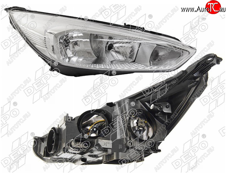 12 949 р. Правая фара (хром, с электрокорректором) DEPO Ford Focus 3 хэтчбэк рестайлинг (2014-2019)  с доставкой в г. Кемерово