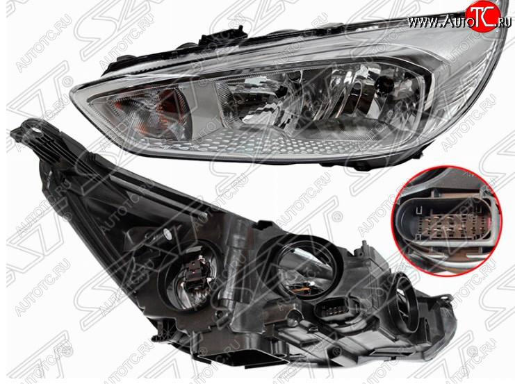5 299 р. Передняя левая фара SAT (хром, с электрокорректором) Ford Focus 3 седан рестайлинг (2014-2019)  с доставкой в г. Кемерово