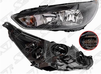 Передняя левая фара SAT (с электрокорректором) Ford Focus 3 седан рестайлинг (2014-2019) (Черная)