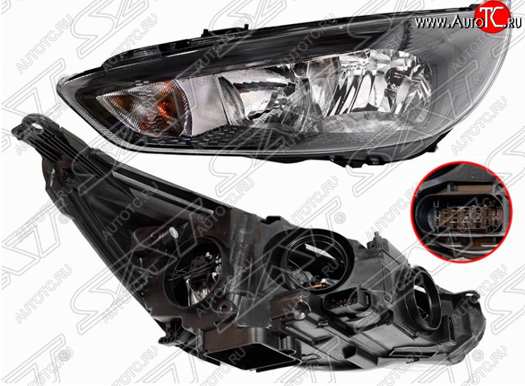 5 449 р. Передняя левая фара SAT (с электрокорректором) Ford Focus 3 седан рестайлинг (2014-2019) (Черная)  с доставкой в г. Кемерово