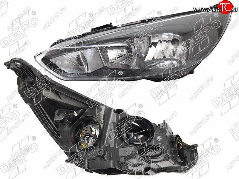 12 849 р. Левая фара DEPO (черная, с электрокорректором) Ford Focus 3 седан рестайлинг (2014-2019)  с доставкой в г. Кемерово