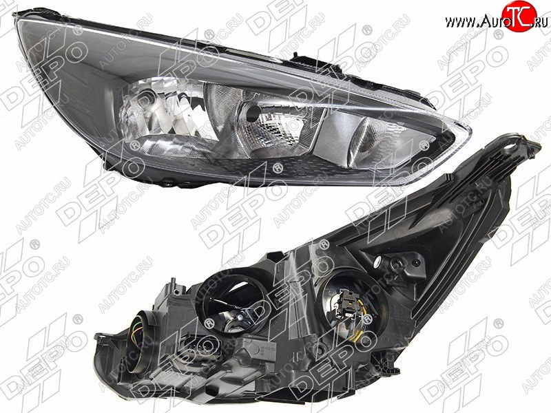 12 849 р. Правая фара DEPO (черная, с электрокорректором) Ford Focus 3 седан рестайлинг (2014-2019)  с доставкой в г. Кемерово