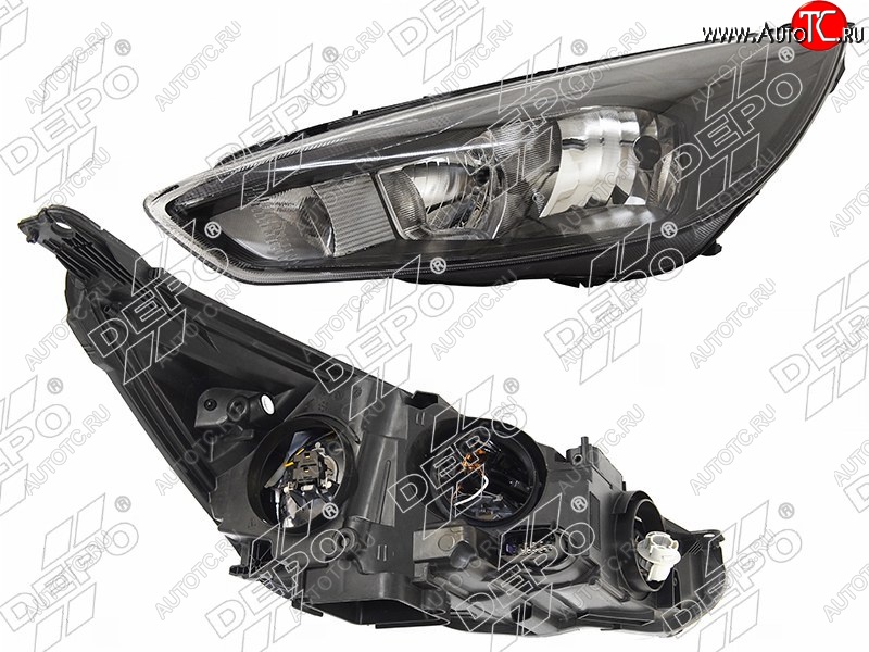 20 699 р. Левая фара DEPO (черная, диодная, с электрокорректором) Ford Focus 3 седан рестайлинг (2014-2019)  с доставкой в г. Кемерово