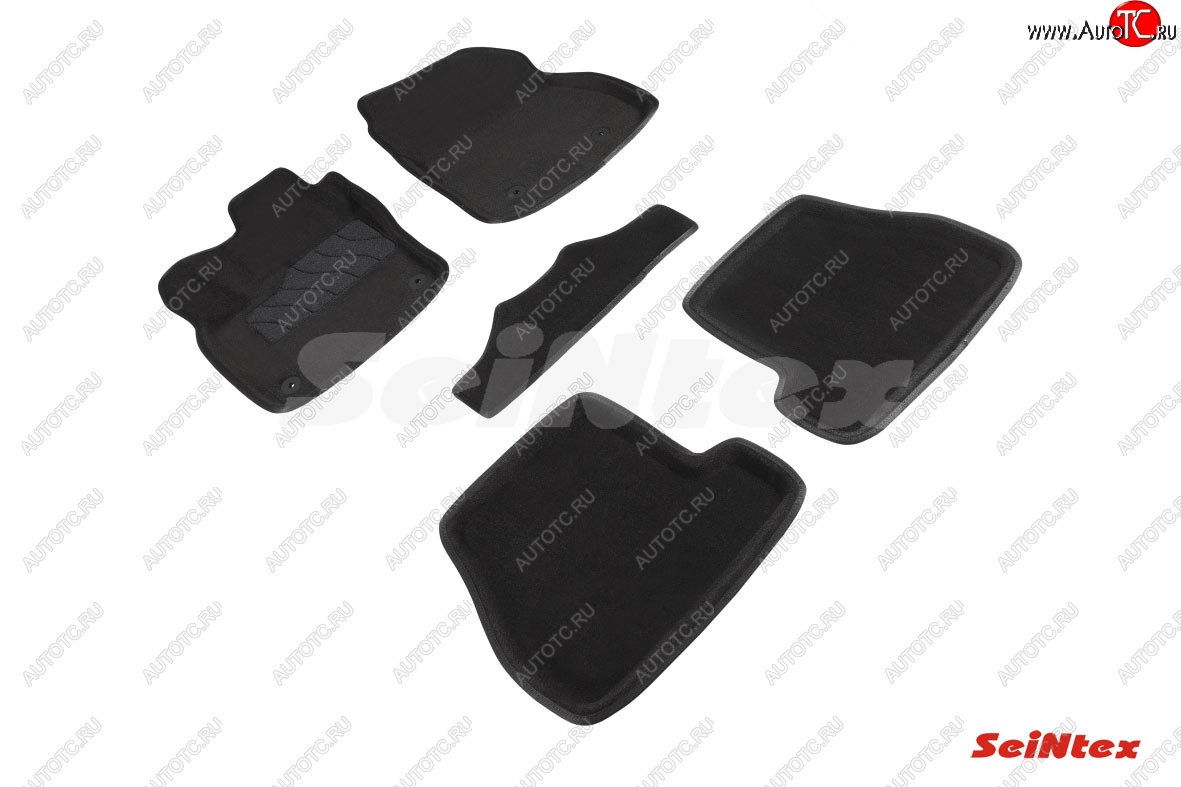 5 449 р. Комплект 3D ковриков в салон (ворсовые / чёрные) (МКПП) Seintex  Ford Focus  3 (2014-2019) седан рестайлинг, универсал рестайлинг, хэтчбэк рестайлинг  с доставкой в г. Кемерово