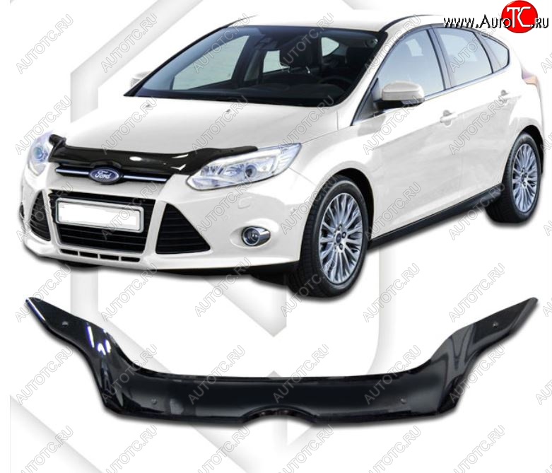 2 299 р. Дефлектор капота CA-Plastic  Ford Focus  3 (2011-2015) седан дорестайлинг (Classic черный, Без надписи)  с доставкой в г. Кемерово