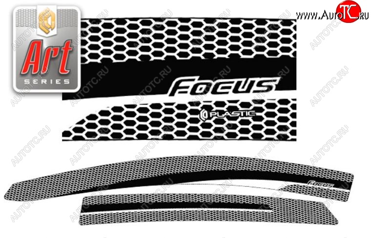 2 299 р. Дефлектора окон CA-Plastic  Ford Focus  3 (2010-2015) хэтчбэк дорестайлинг (Серия Art белая, без хром. молдинга )  с доставкой в г. Кемерово