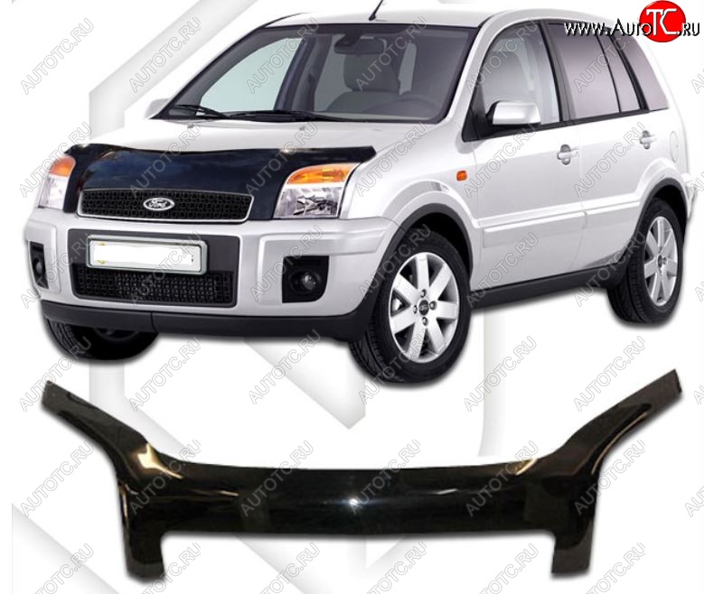 2 899 р. Дефлектор капота CA-Plastiс Exclusive Ford Fusion 1 хэтчбэк дорестайлинг (2002-2005) (Classic черный, Без надписи)  с доставкой в г. Кемерово